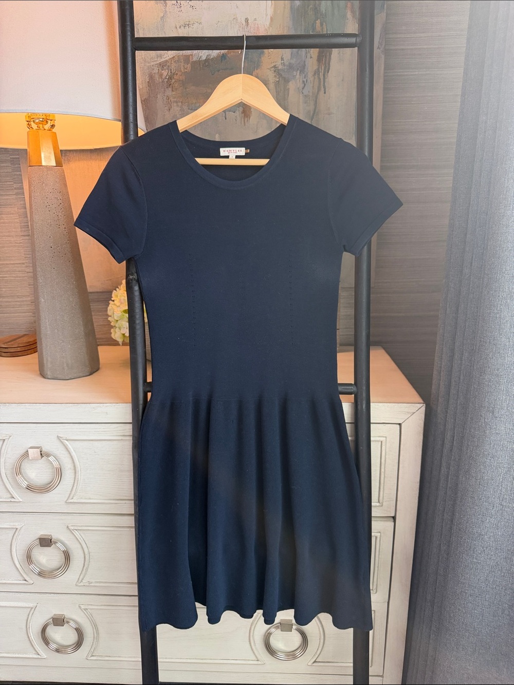 Women's Navy Short-Sleeve Fit & Flare Mini Dress